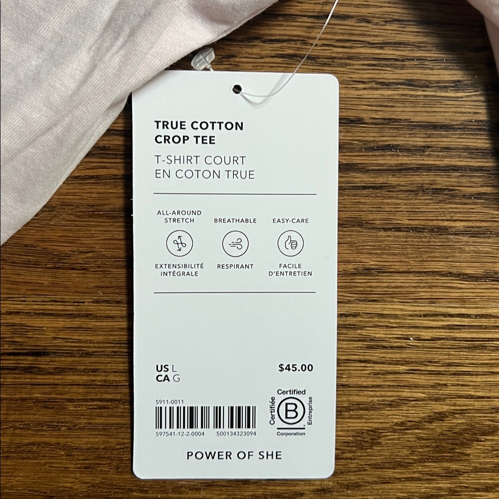 Athleta True Cotton Crop Tee. NWT. Pink. Size Large - Picture 2 of 5